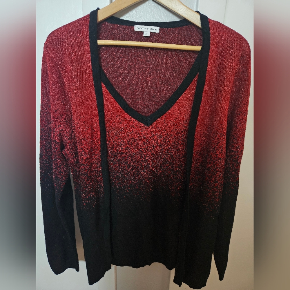 Notations Metallic Red Black Ombre Long Sleeve Sweater Women's XL